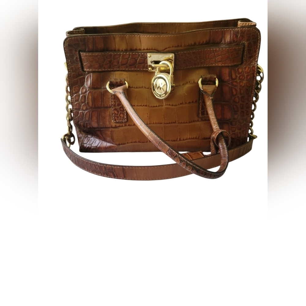 Micheal Kors Brown Crocodile Embossed Leather Handbag Cross Body Purse - Picture 3 of 7